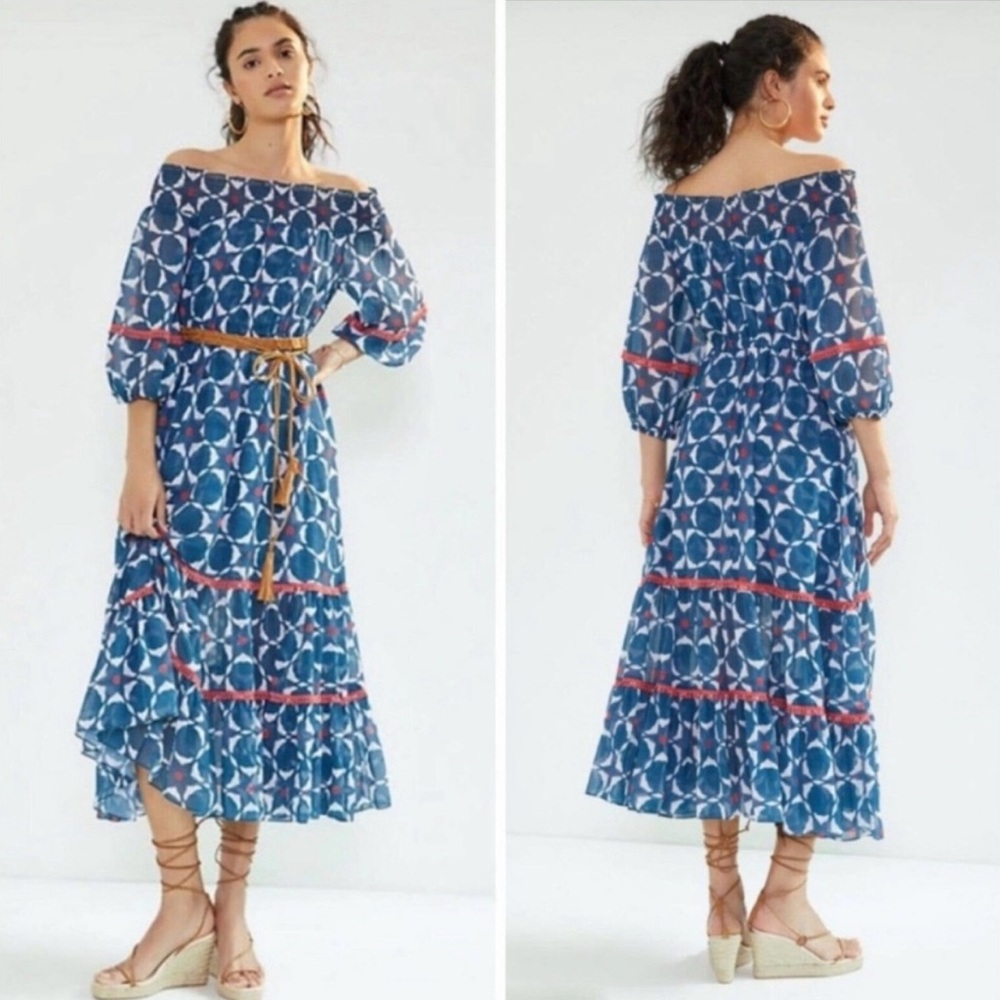 New Anthropologie-Sachin & Babi Mosaic Boho Off-the-shoulder Midi Dress  2   NWT